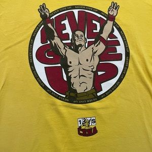 2XL Yellow WWE John Ceena Never Give Up Double Sided Pro Wreslting T-Shirt